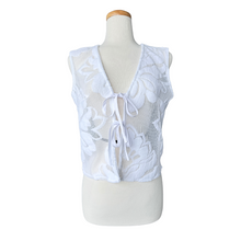 Load image into Gallery viewer, Recycled White Lace and Terry Floral Tie-Front Vest | Medium
