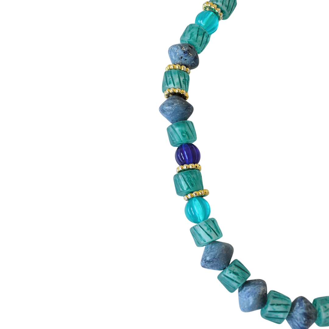 Upcycled Chucky Teal and Blue Beaded Necklace