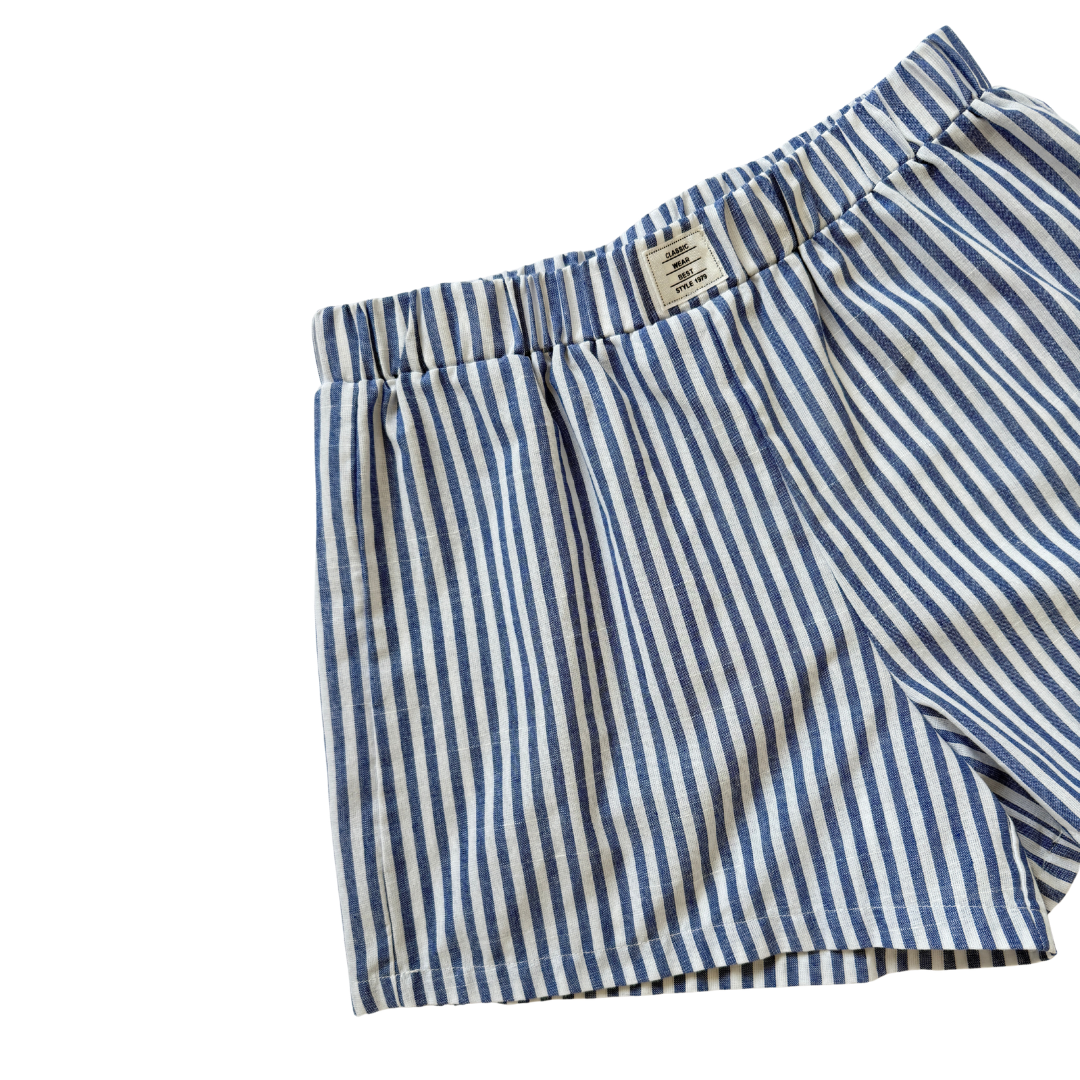 Classic Wear Blue and White Striped Boxer-Style Shorts | Medium - Large