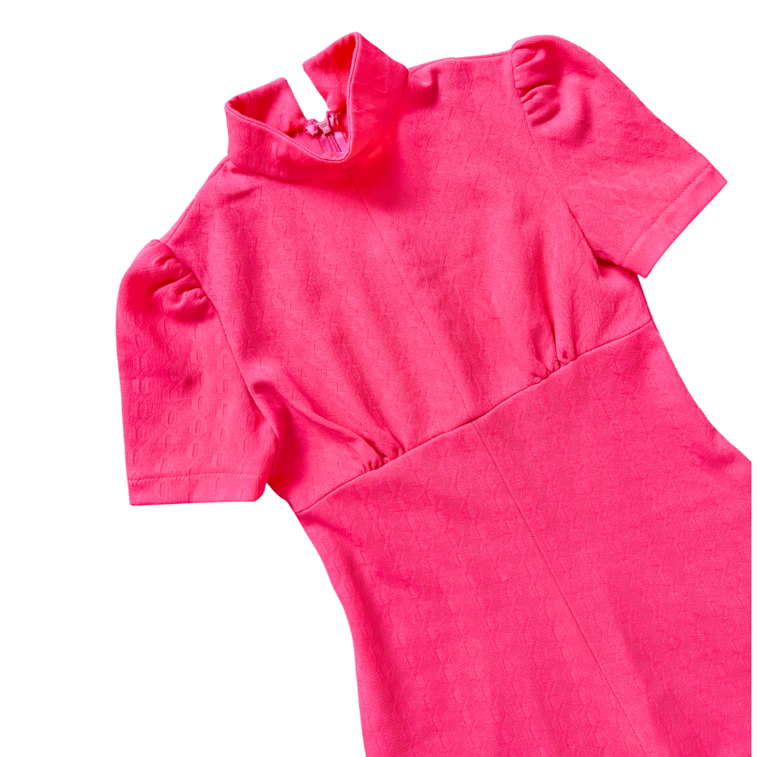70s Neon Pink Fortrel Babydoll Mini Dress | Extra-Small