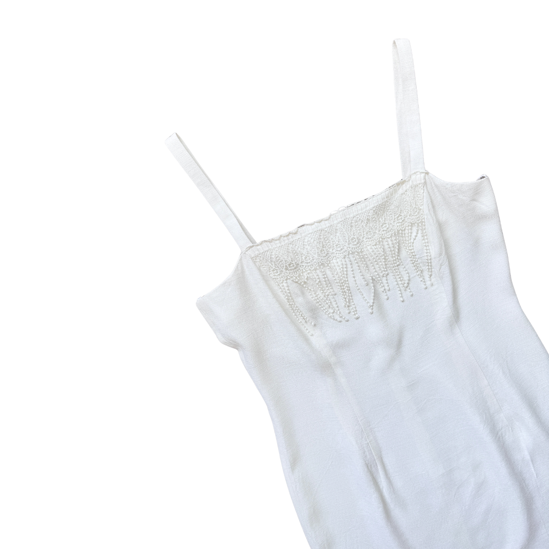 Farouche by Lori Weidner Lace Fringe Trim Dress | Small - Medium