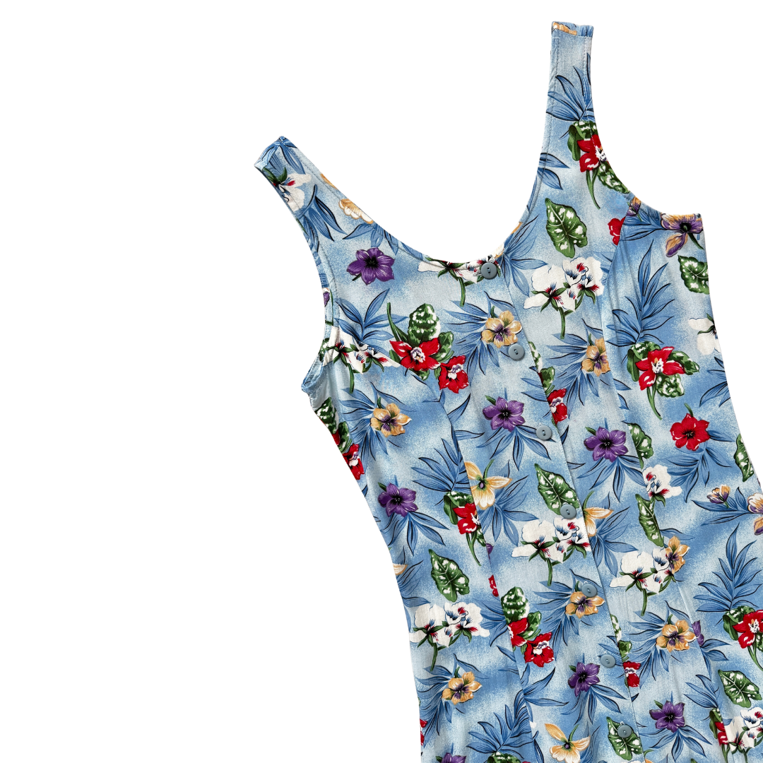 Bantry Bay Blue Floral Button Front Maxi Dress | Small - Medium