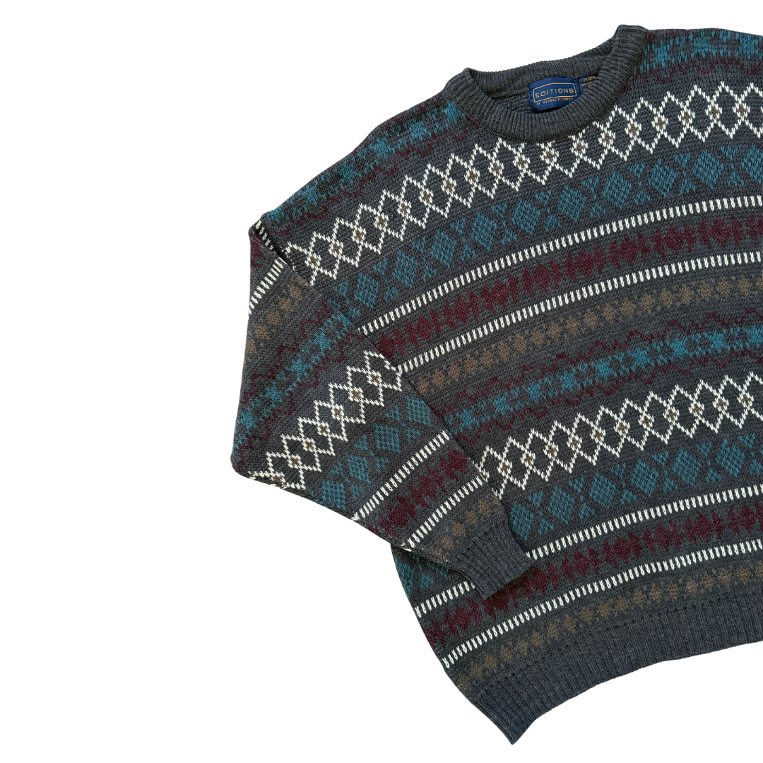 Men's Editions Grey Geometric Crewneck Sweater | 2XL