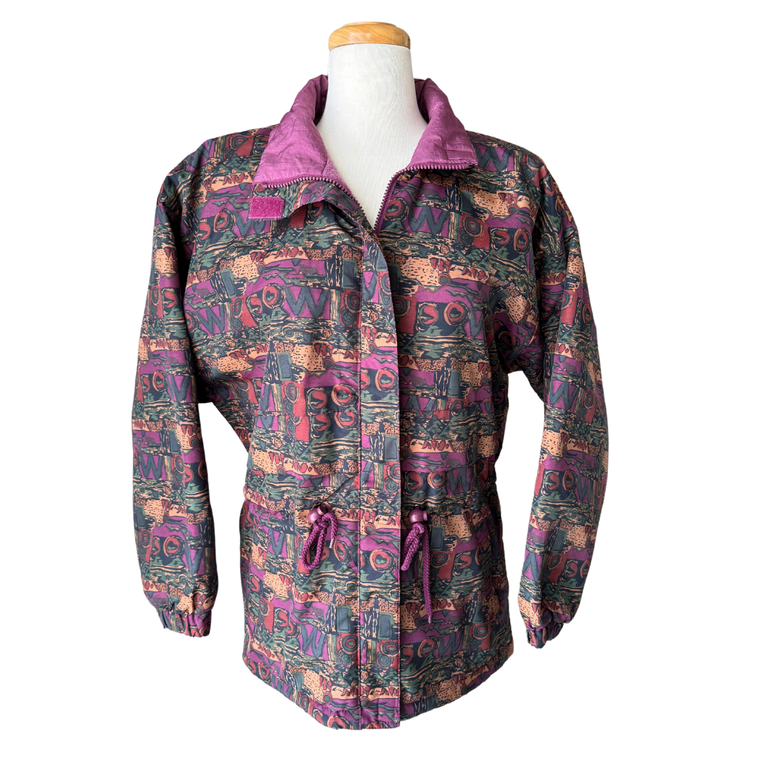Purple and Green Abstract Print Fall / Winter Jacket | Small-Medium