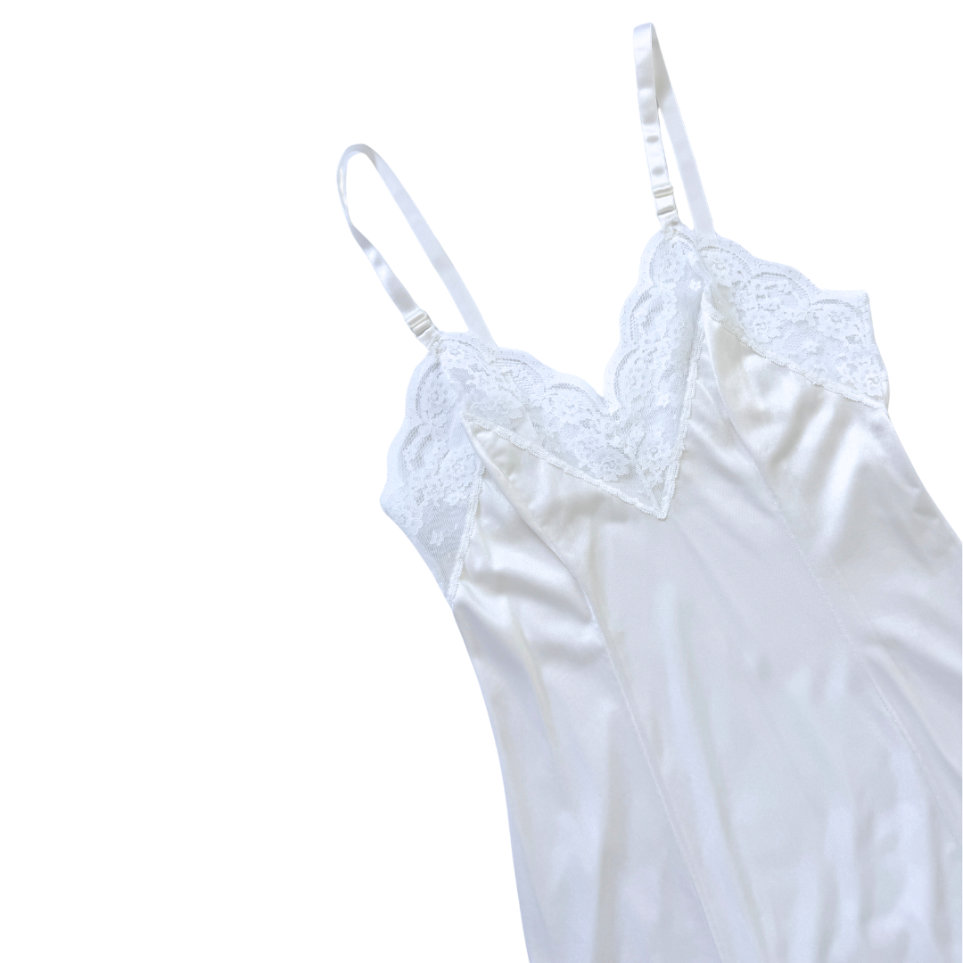 Baycrest White Satin Lace Trim Slip Dress | Extra-small / Small