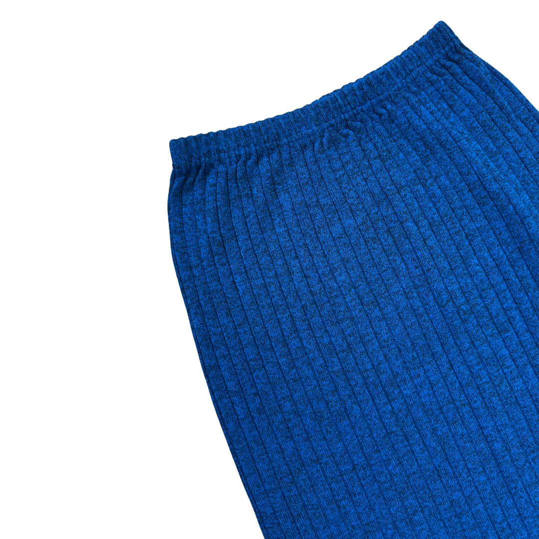 Pic-Knit Blue and Black Marled Ribbed Knit Maxi Skirt | Small - Medium