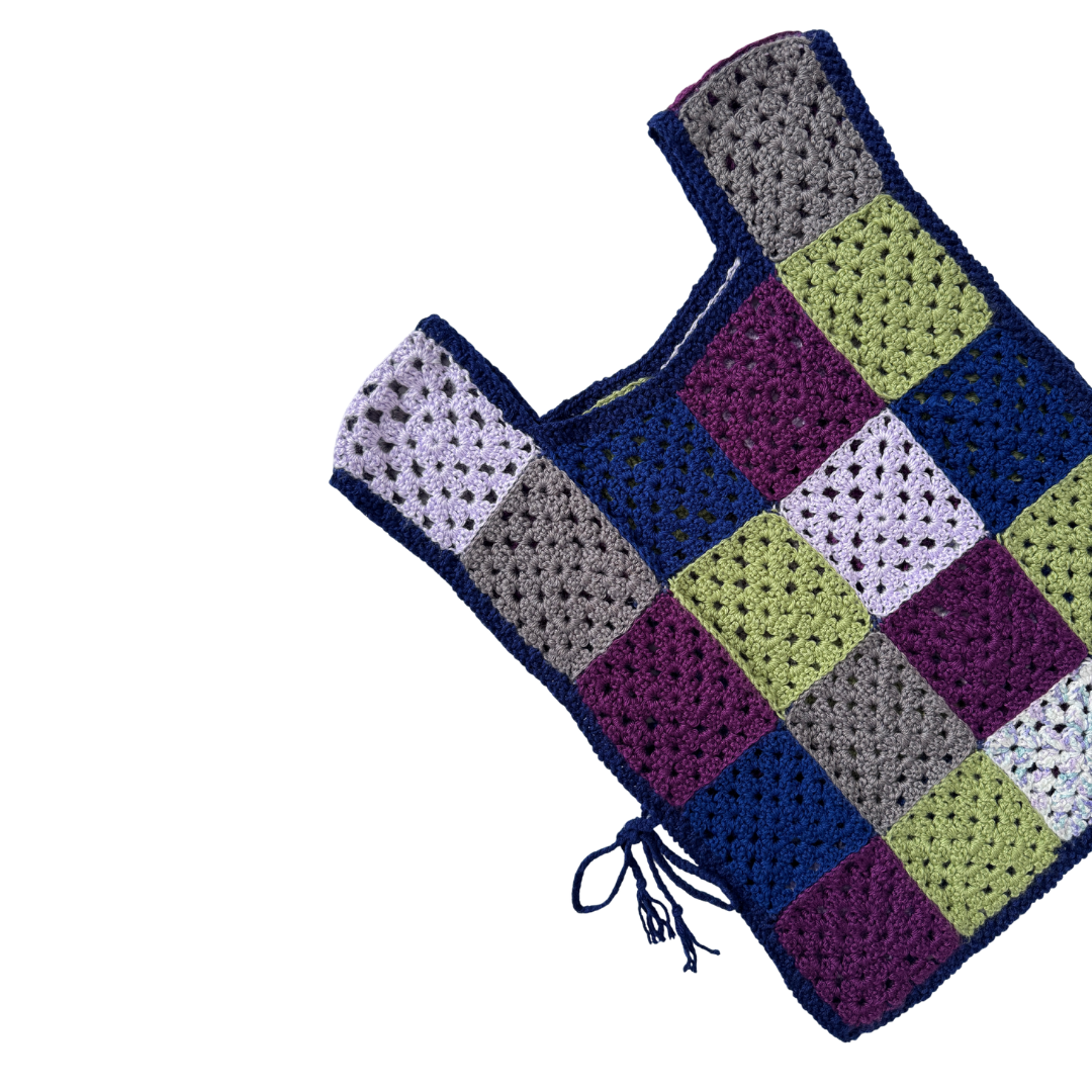 Up-Cycled Hand Crafted Dark Hues Granny Square Vest | One Size