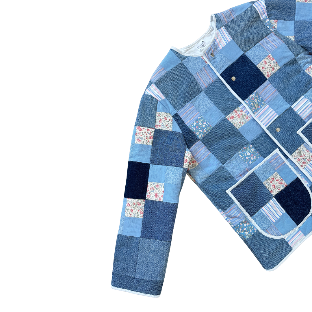 Recycled Denim and Floral Patchwork Quilted Jacket | Small - Medium