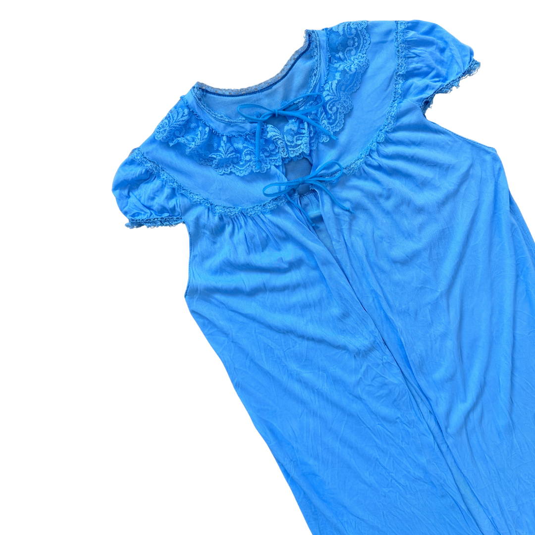 Light Blue Lace Trim Tie-Front Coverup / Robe | Extra-Small