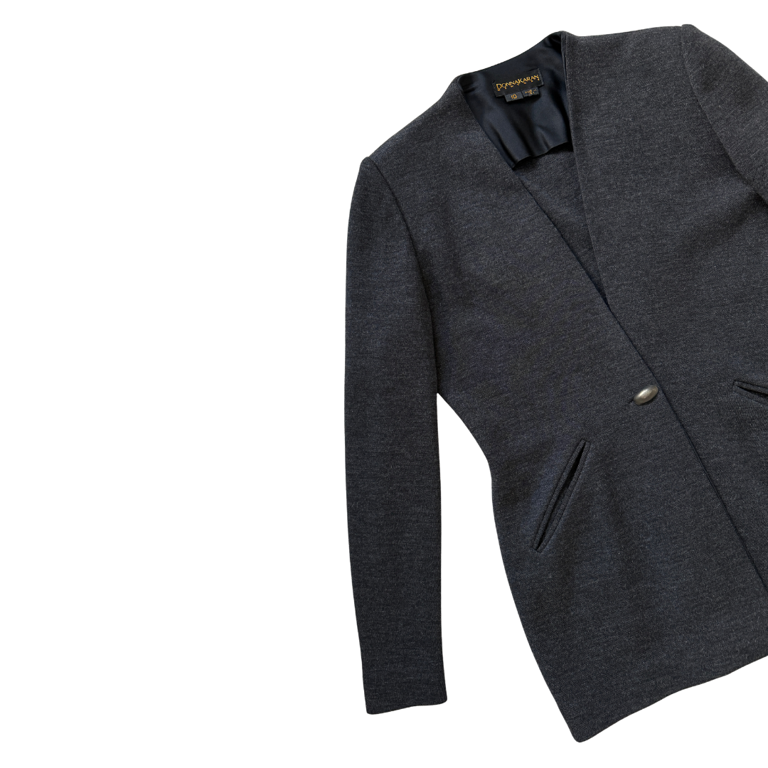 Donna Karan Dark Grey Marled Wool Blazer | 10 (Medium-Large)