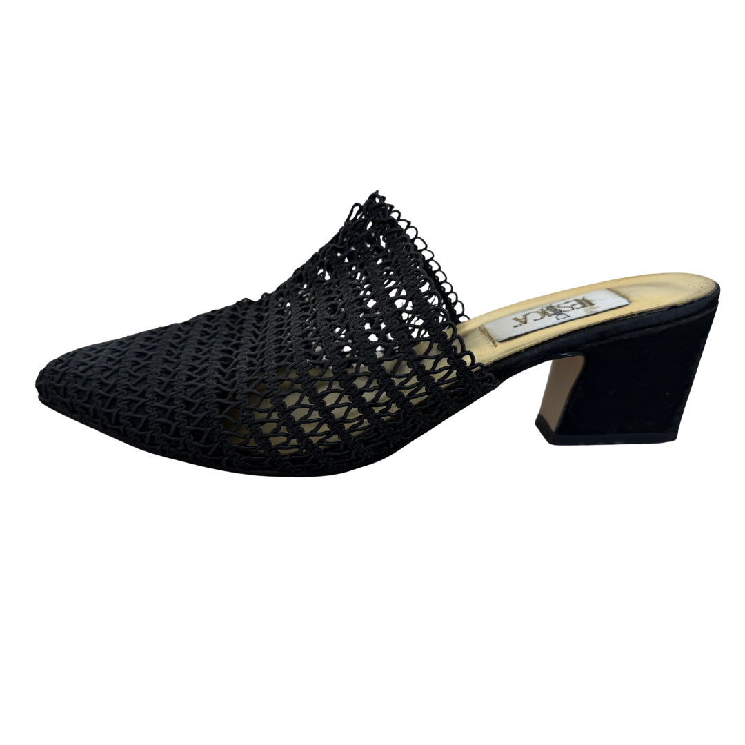 Jessica Black Woven Pointed Toe Mules | 10