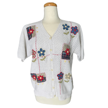 Load image into Gallery viewer, Cotton Ramie Cardigan with Floral Applique | Medium
