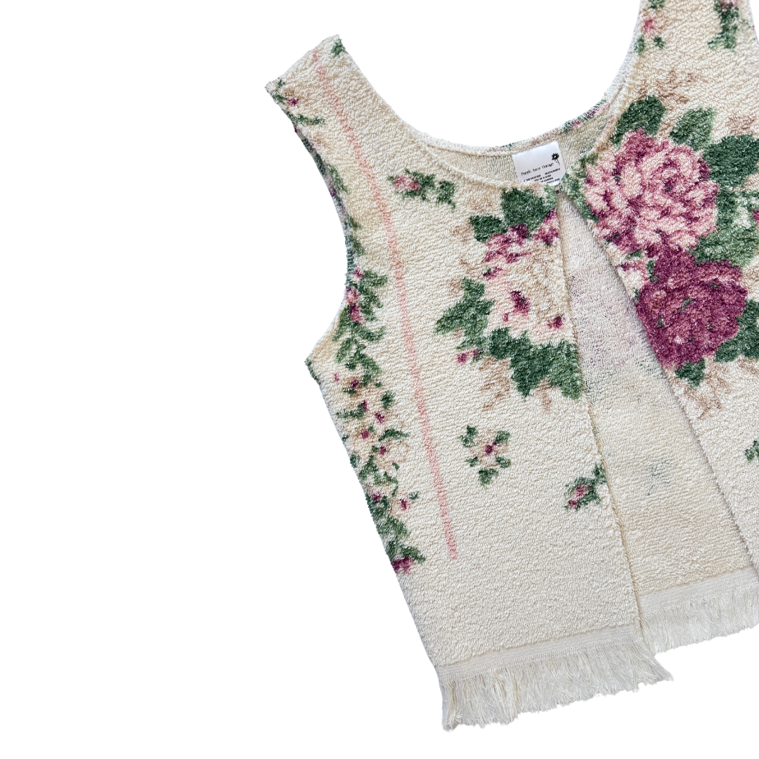 Recycled Vintage Pink Rose Towel Vest | Small