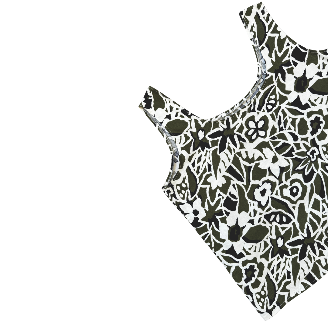 Bold Green and Black Floral Print Tank Top | Medium