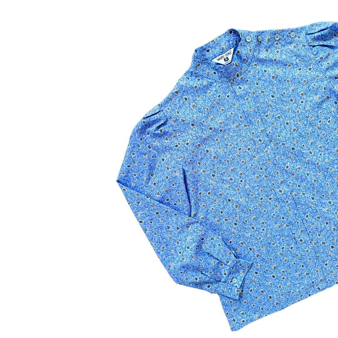White Stag Blue Floral High Neck Blouse | Small-Medium