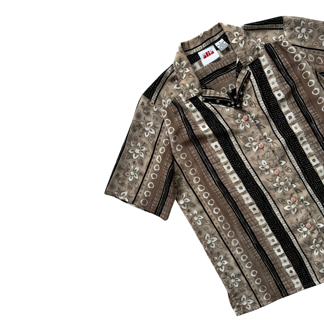 Alia Black and Brown Floral Abstract Collared Blouse | Large
