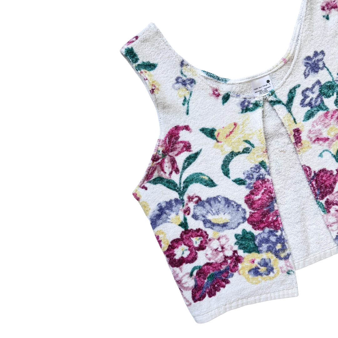 Recycled Vintage Multicoloured Floral Towel Vest | Medium-Large