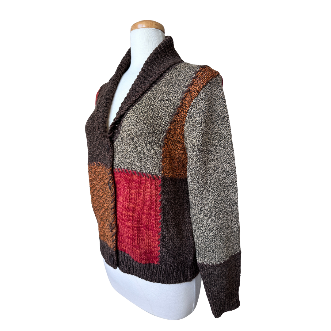 Alia Brown and Orange Patchwork Cardigan | Small - Medium