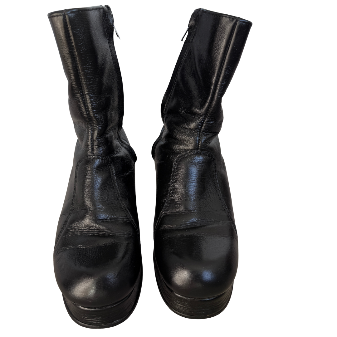70s Black Leather Platform Boots | Men's 7, Women's 8