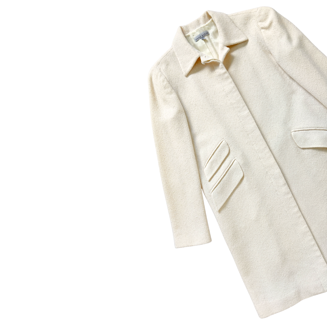 Anne Klein Cream Boucle Wool Blend Coat | 6 (Medium)