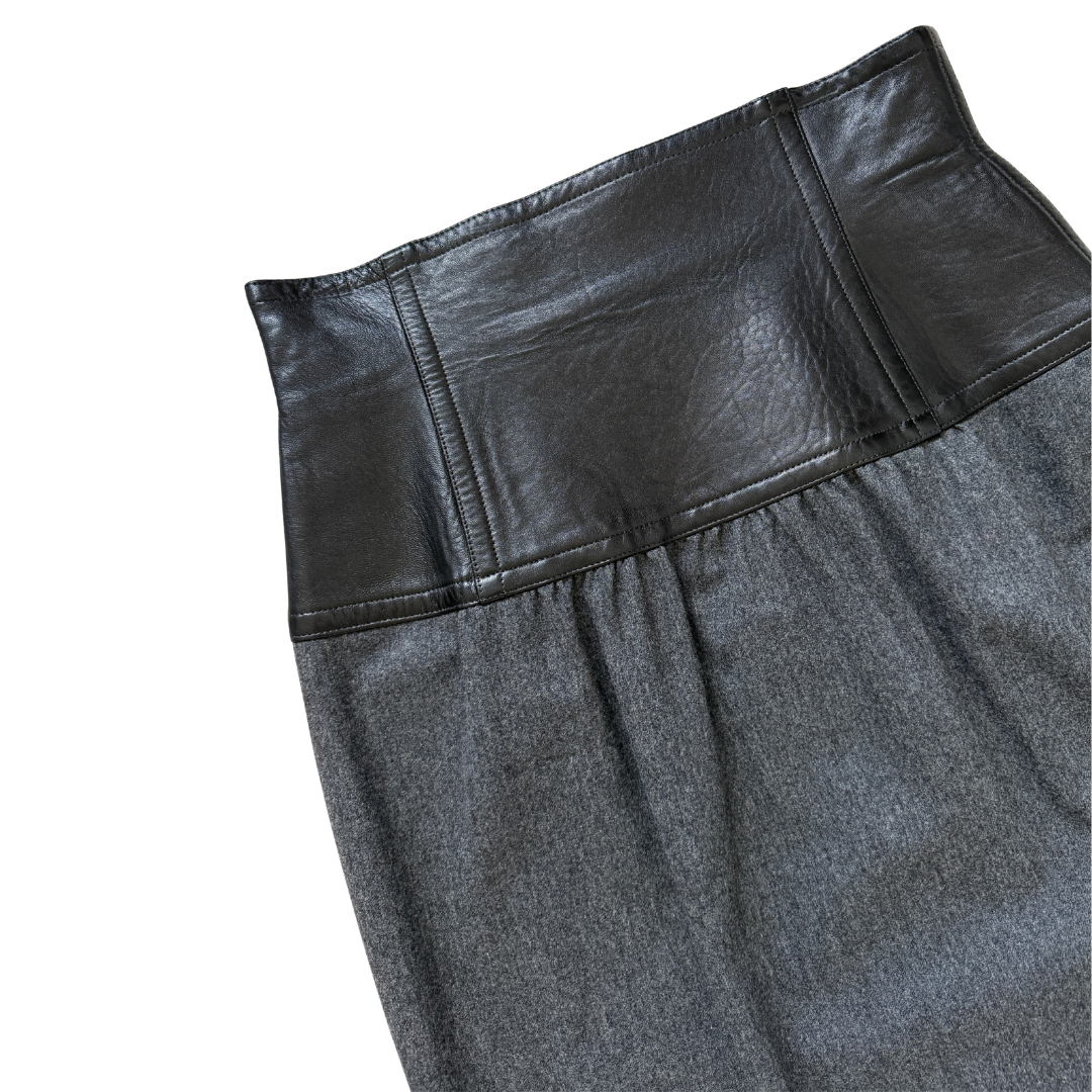 Escada Leather and Wool Straight Pencil Skirt | 40 (Large)