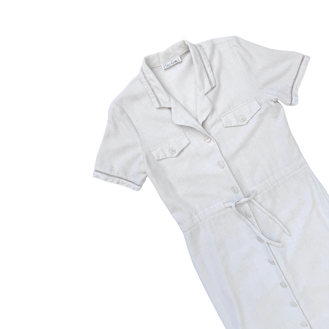 Tall Girl Beige Cotton and Linen Maxi Shirtdress | Medium