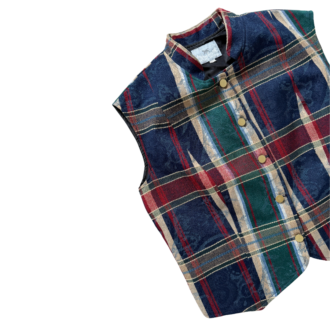 Cowboy Threads Dark Plaid Textile Vest | Medium