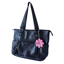 Load image into Gallery viewer, Recycled Pink Floral Crocheted Doilie Keychain / Purse Charm
