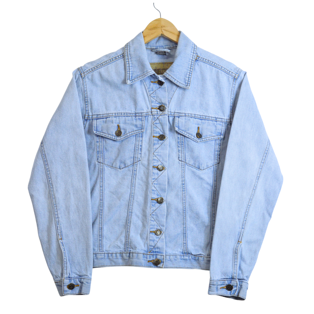 Up-cycled Hand Embroidered Denim Jacket with Roses, Daisies and Foliage (Vintage Embroidery) | Small