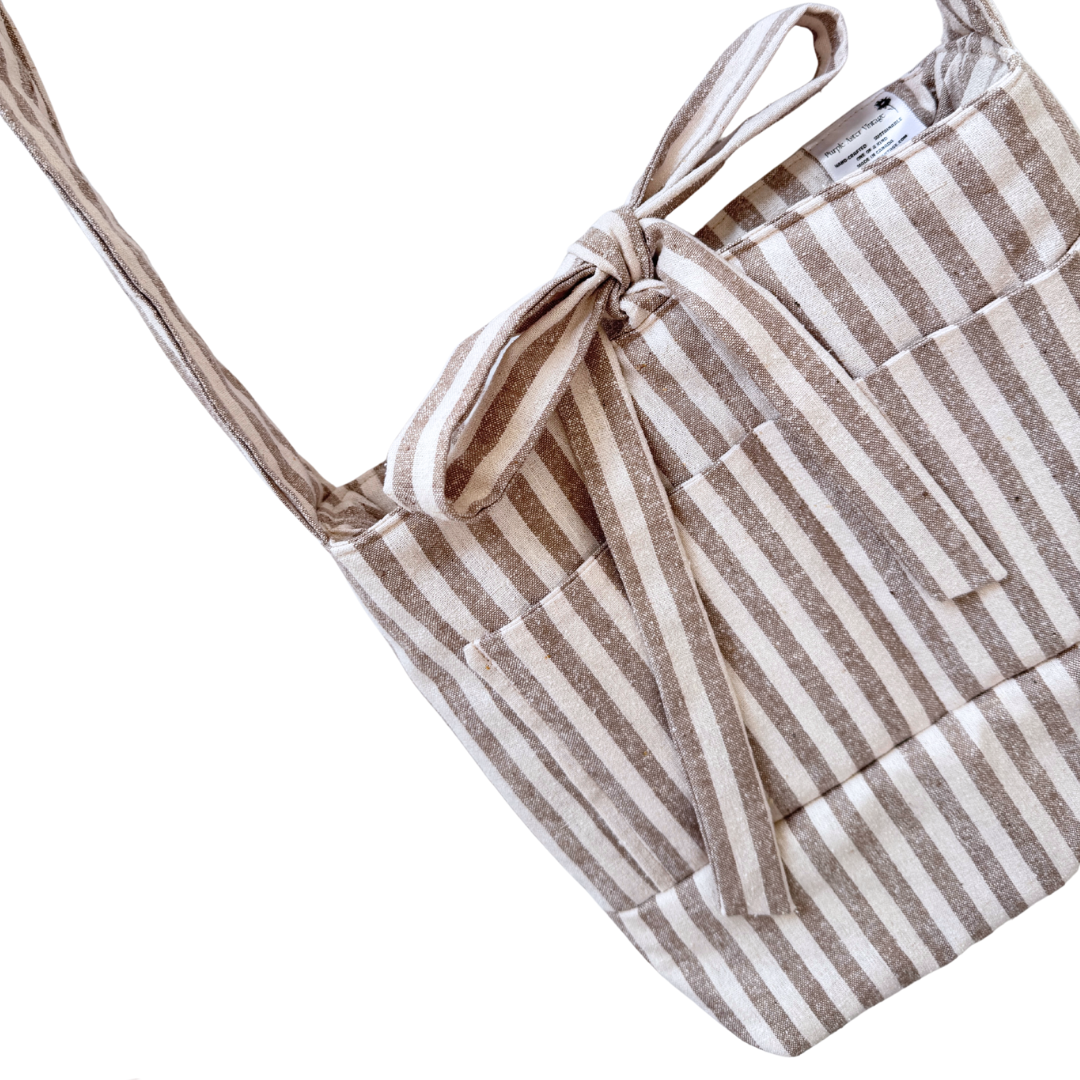 Recycled Beige Striped Linen Bow Purse