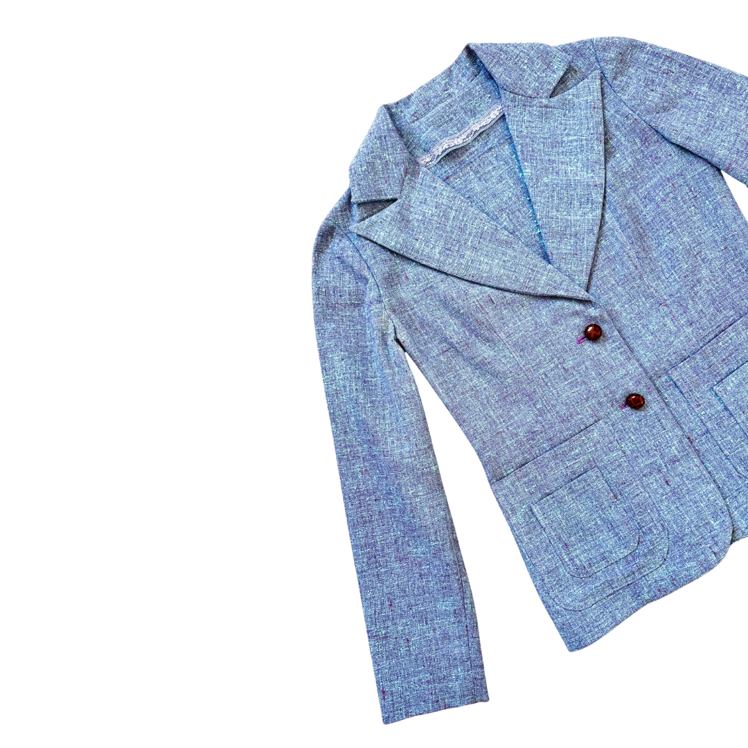 Purple and Blue Marled Raw Silk Blazer | Small