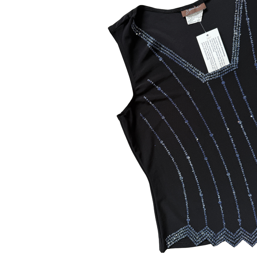 Jessica Navy Sparkle Tank with Chevron Hem | Medium
