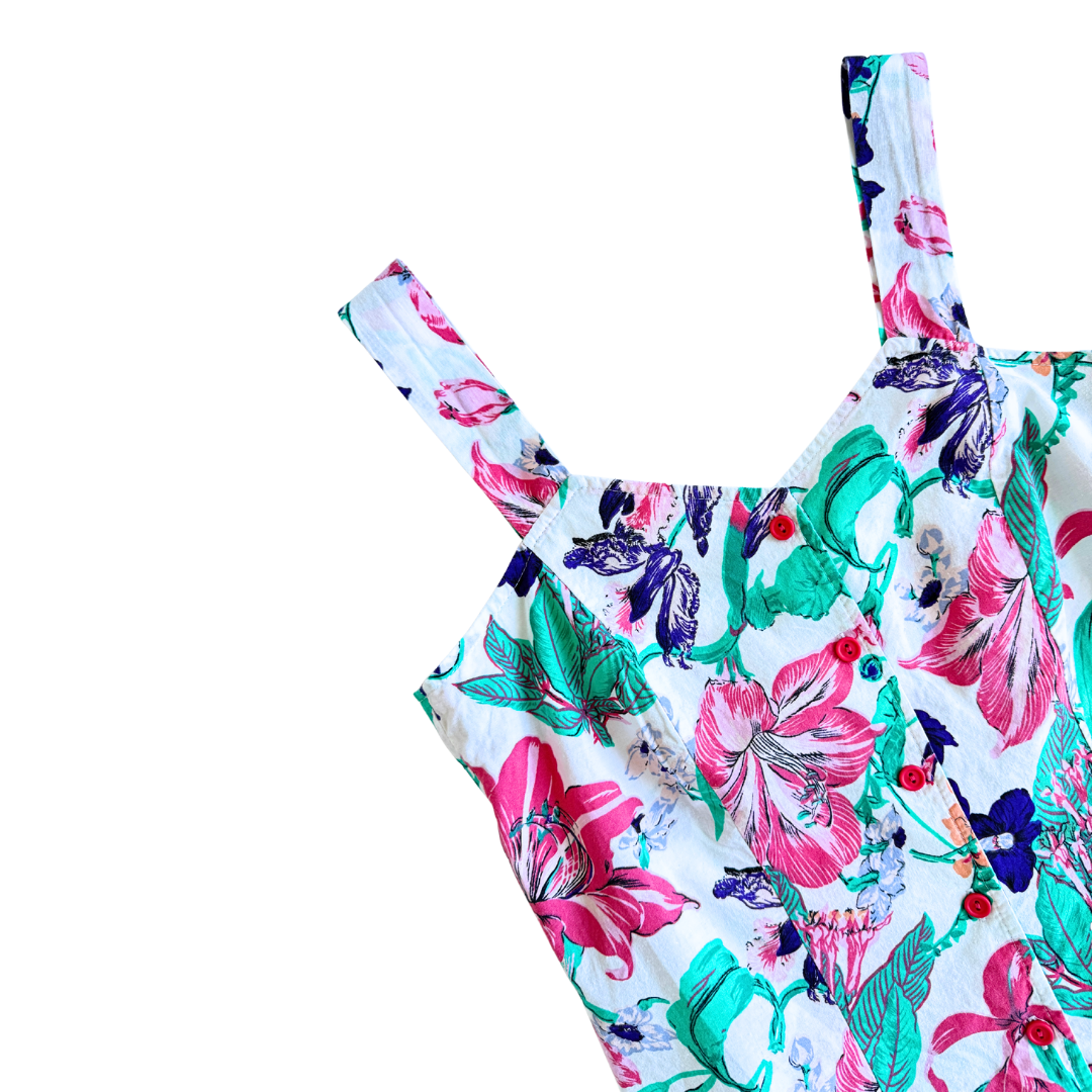 Structured Pink and Purple Floral Print Tank Top | Extra-Small