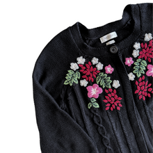 Load image into Gallery viewer, Black Cotton Cardigan with Pink and Red Embroidered Flowers | Small
