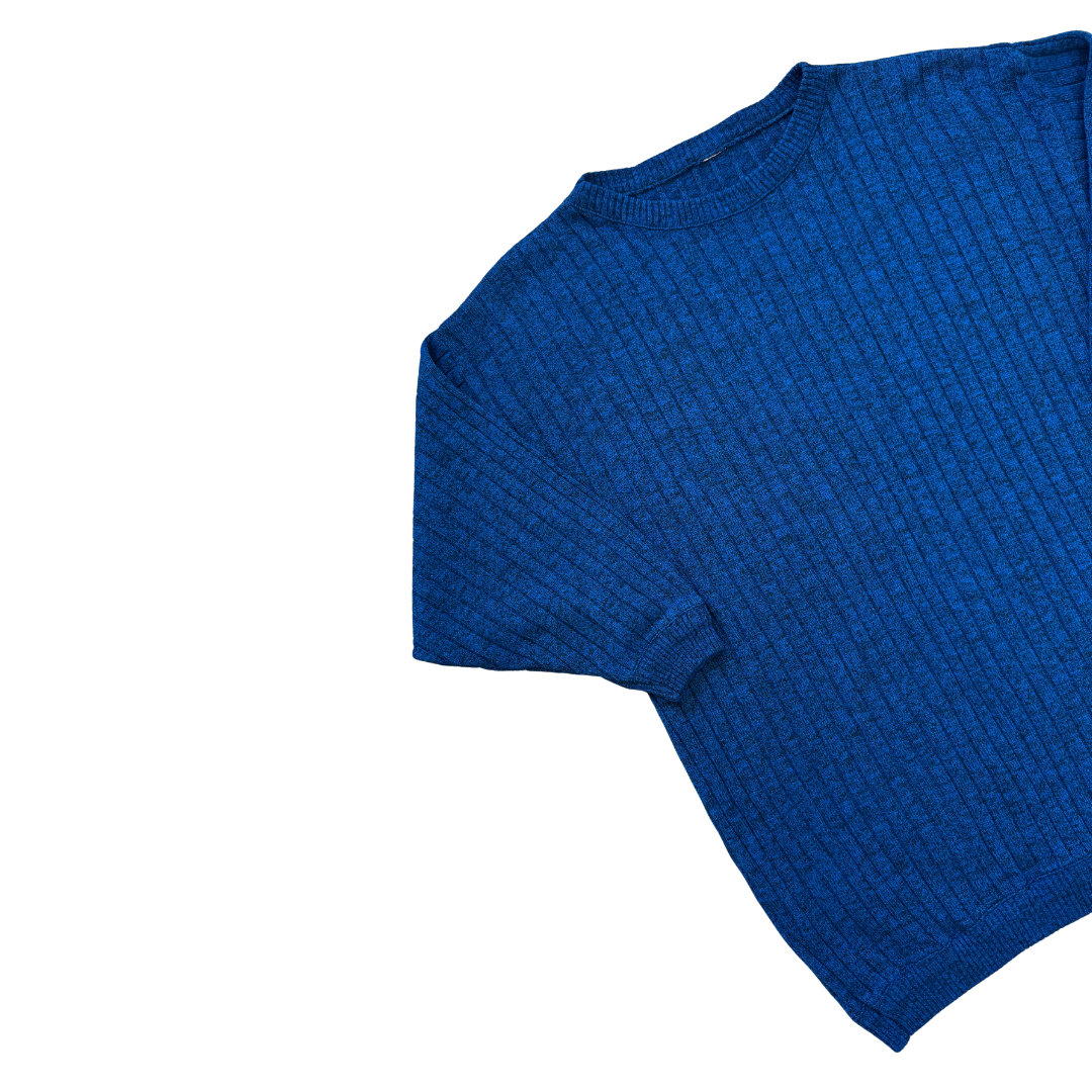 Pic-Knit Blue and Black Marled Rib Knit Longline Sweater | Large