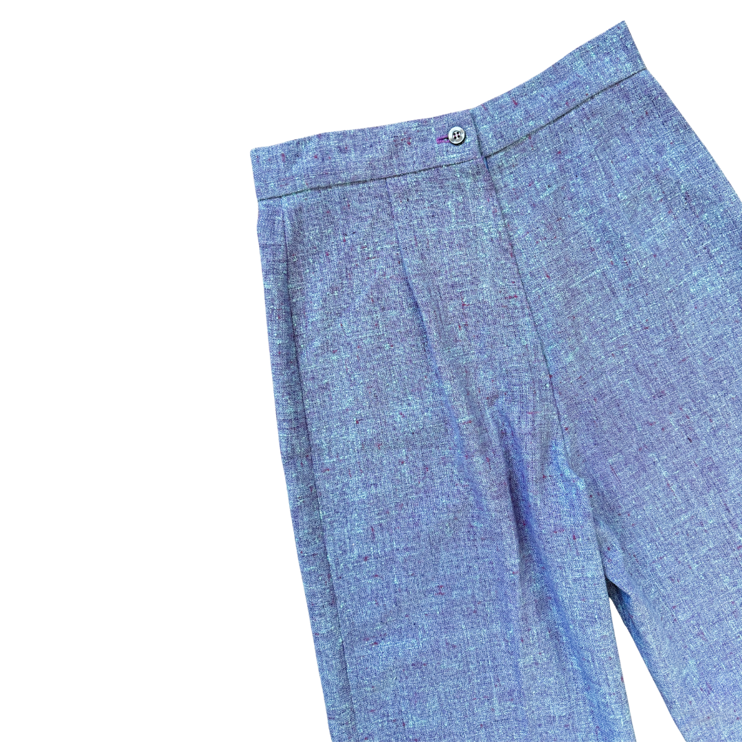 Purple and Blue Marled Raw Silk Pants | Small