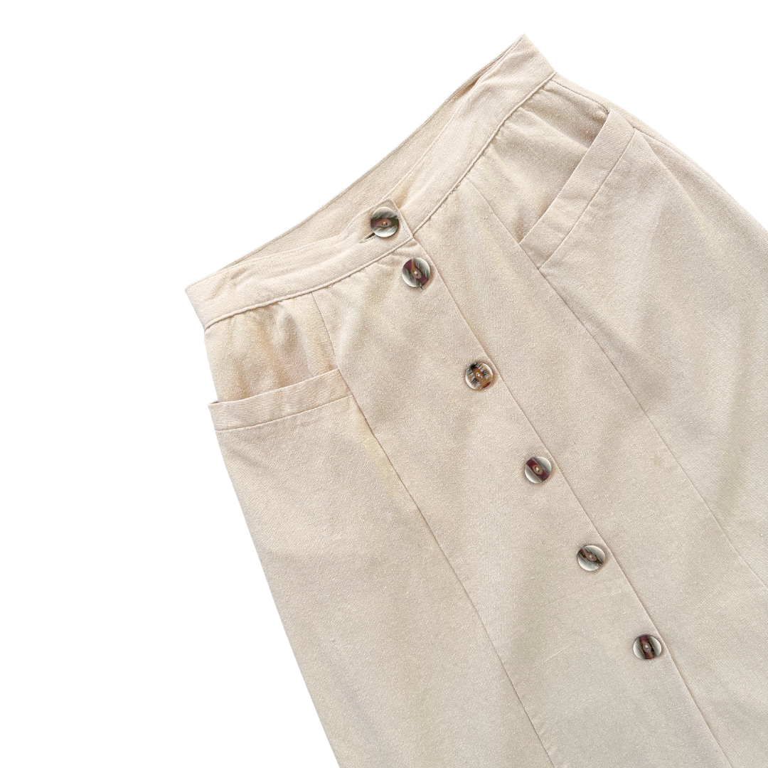 Bianca Beige Silk Button Front Maxi Skirt | Medium