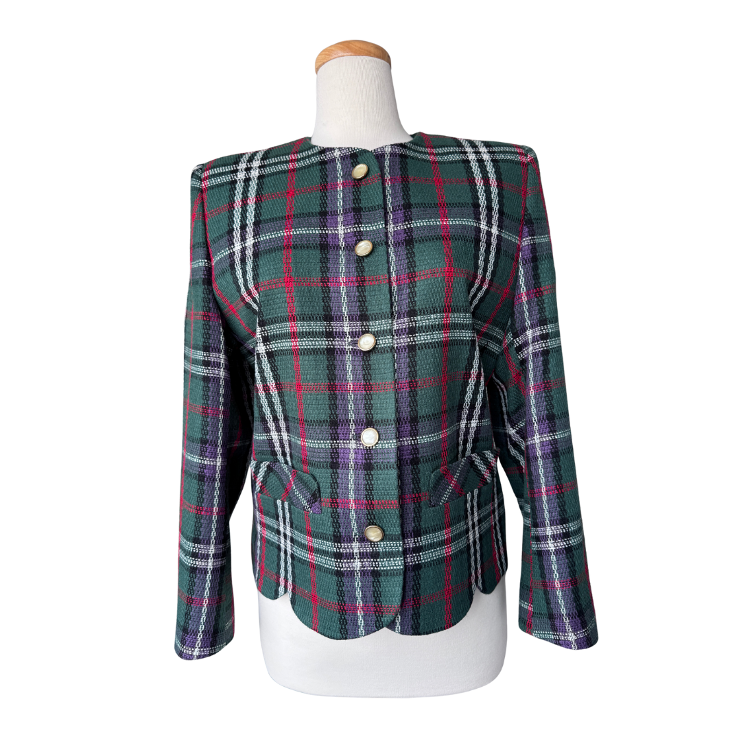 D'Allairds Green and Red Plaid Wool Blazer | Medium-Large