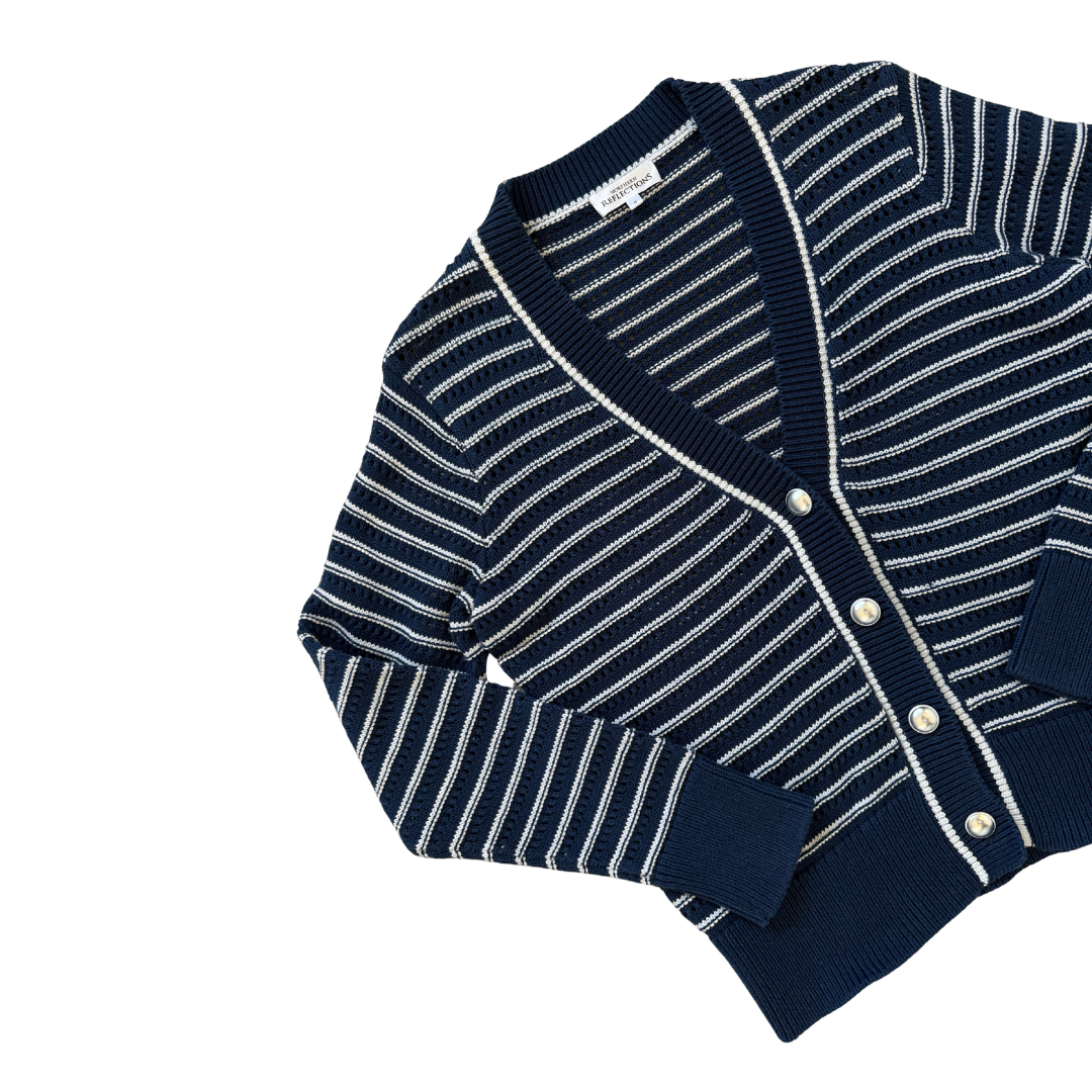 Northern Reflections Navy and White Striped Cardigan | Small