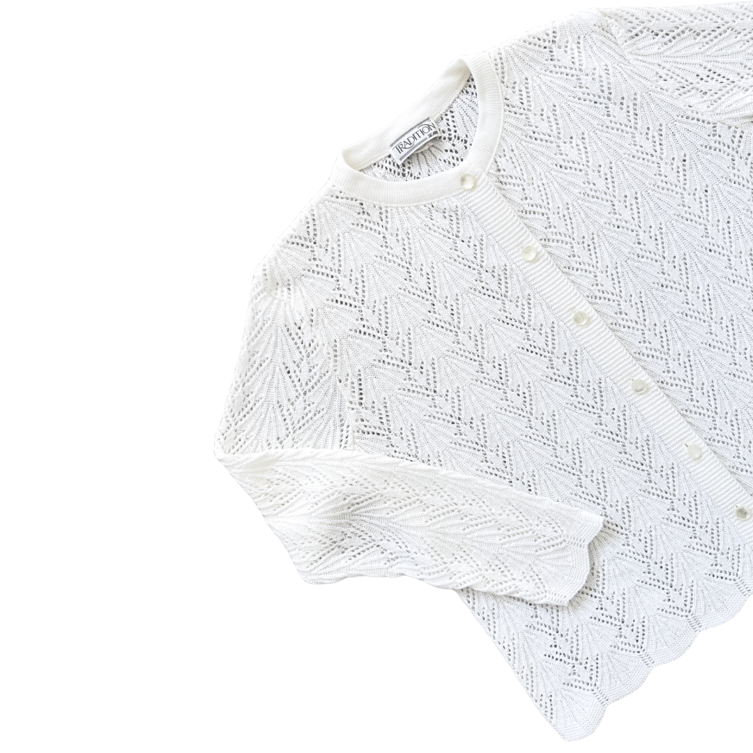 Tradition Sears White Lace Knit Cardigan | Medium-Large