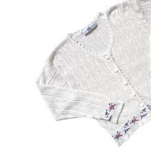Load image into Gallery viewer, Two Roads White Cardigan with Floral Trim | Small -Medium
