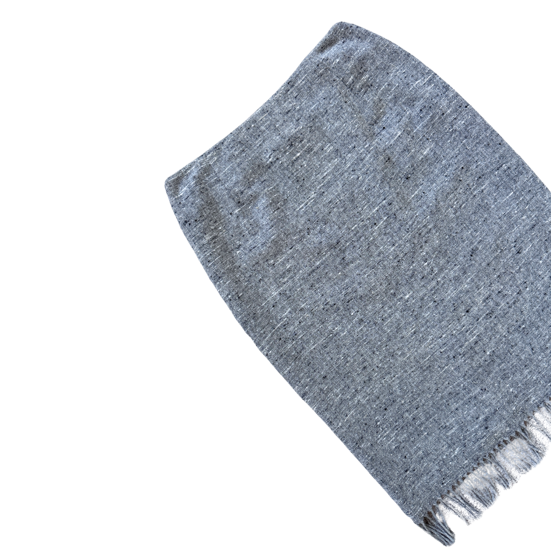 Louben Grey Wool Fringe Midi Skirt | Medium