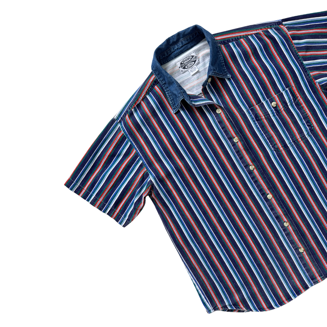 Men's Original Cotton Express Blues Striped Denim Shirt | Large