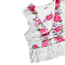 Load image into Gallery viewer, Recycled Pink Floral and White Eyelet Tie-Front Vest | Medium
