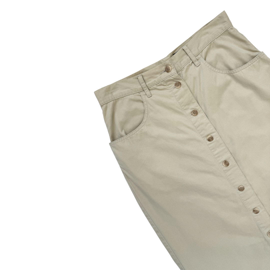 Eddie Bauer Beige Cotton Button Front Maxi Skirt | Medium