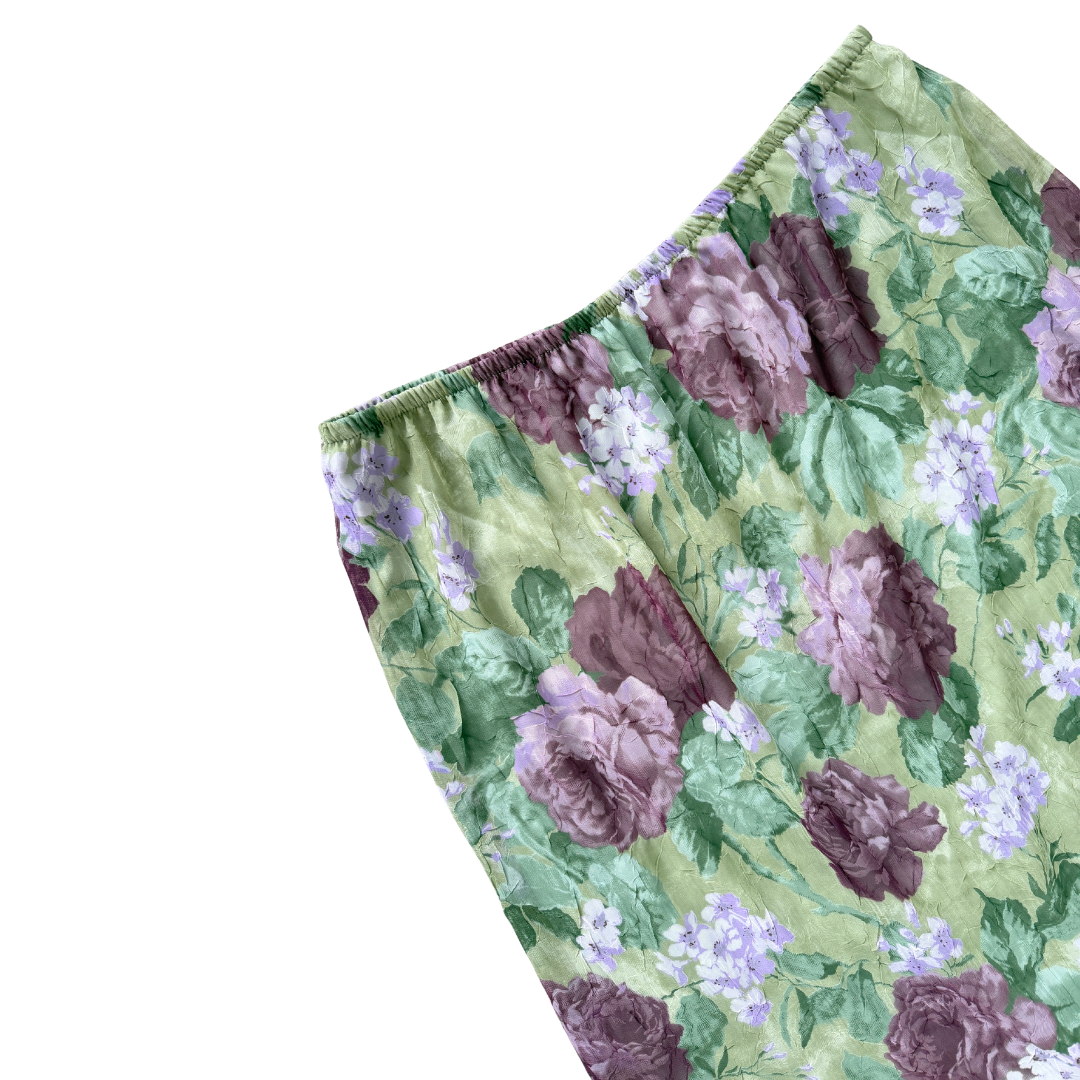 Green and Purple Crinkled Floral Maxi Skirt | 24 (Plus size)