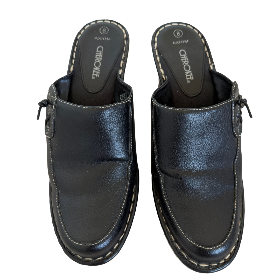 Cherokee Black Stitched Heeled Mule Clogs | 8