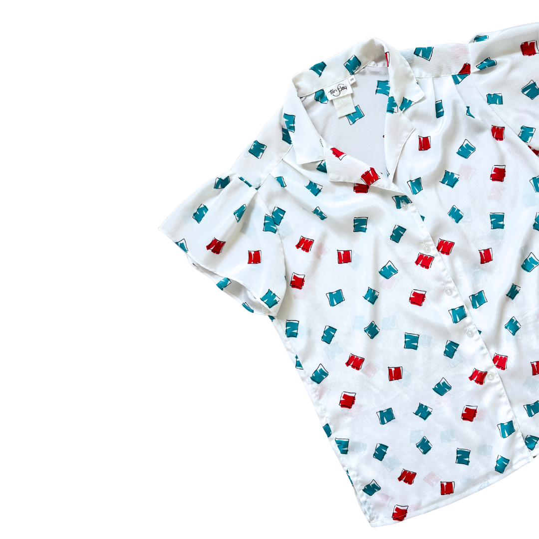 TanJay Geometric Print Short Sleeve Blouse | Small-Medium