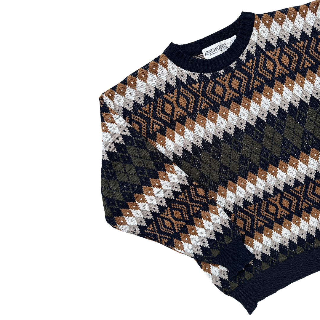 Johnathan Bryan Orange, Black and White Abstract Print Sweater | Medium