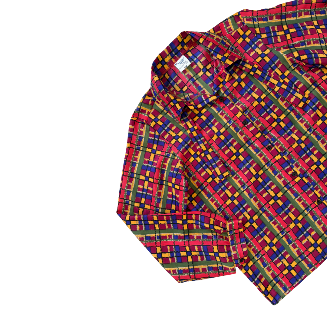 London Look Multicoloured Checkered Tie Neck Blouse | Medium